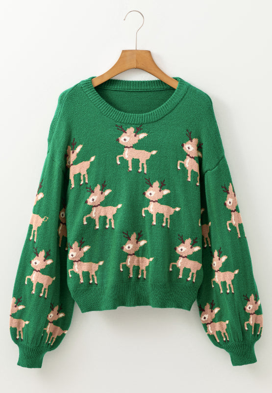 Reindeer Round Neck Drop Shoulder Sweater-Angel Casuals