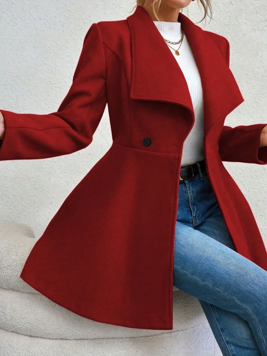 Collared Neck Button Up Long Sleeve Coat-Angel Casuals