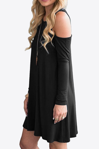 Cold-Shoulder Long Sleeve Round Neck Dress-Angel Casuals