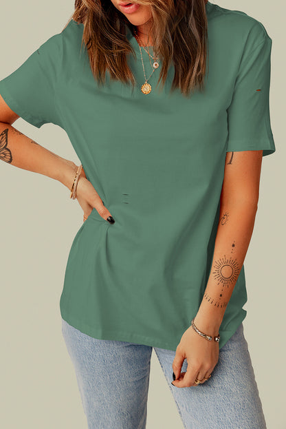 Distressed Round Neck Tee-Angel Casuals