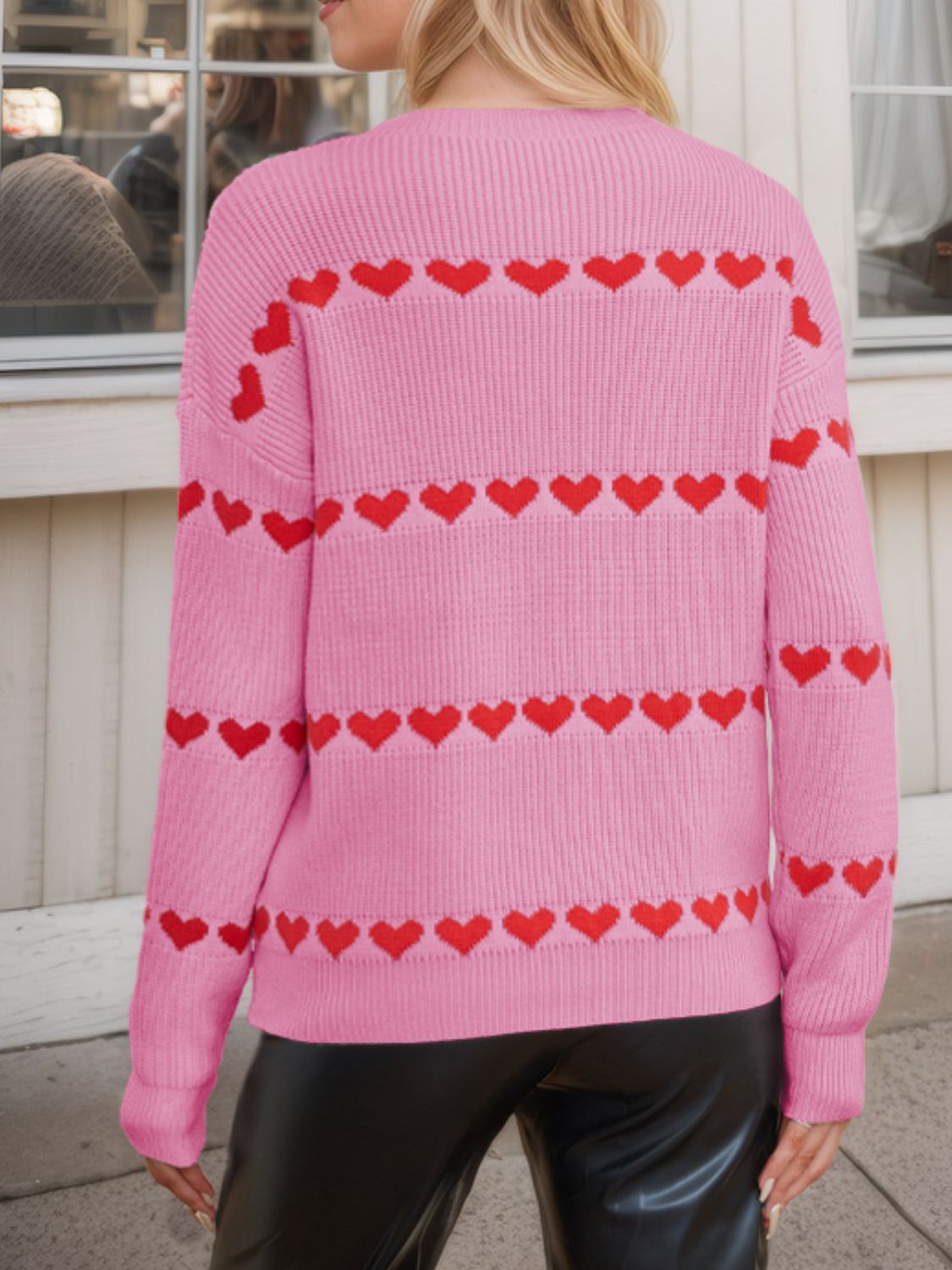 Heart Round Neck Long Sleeve Sweater-Angel Casuals