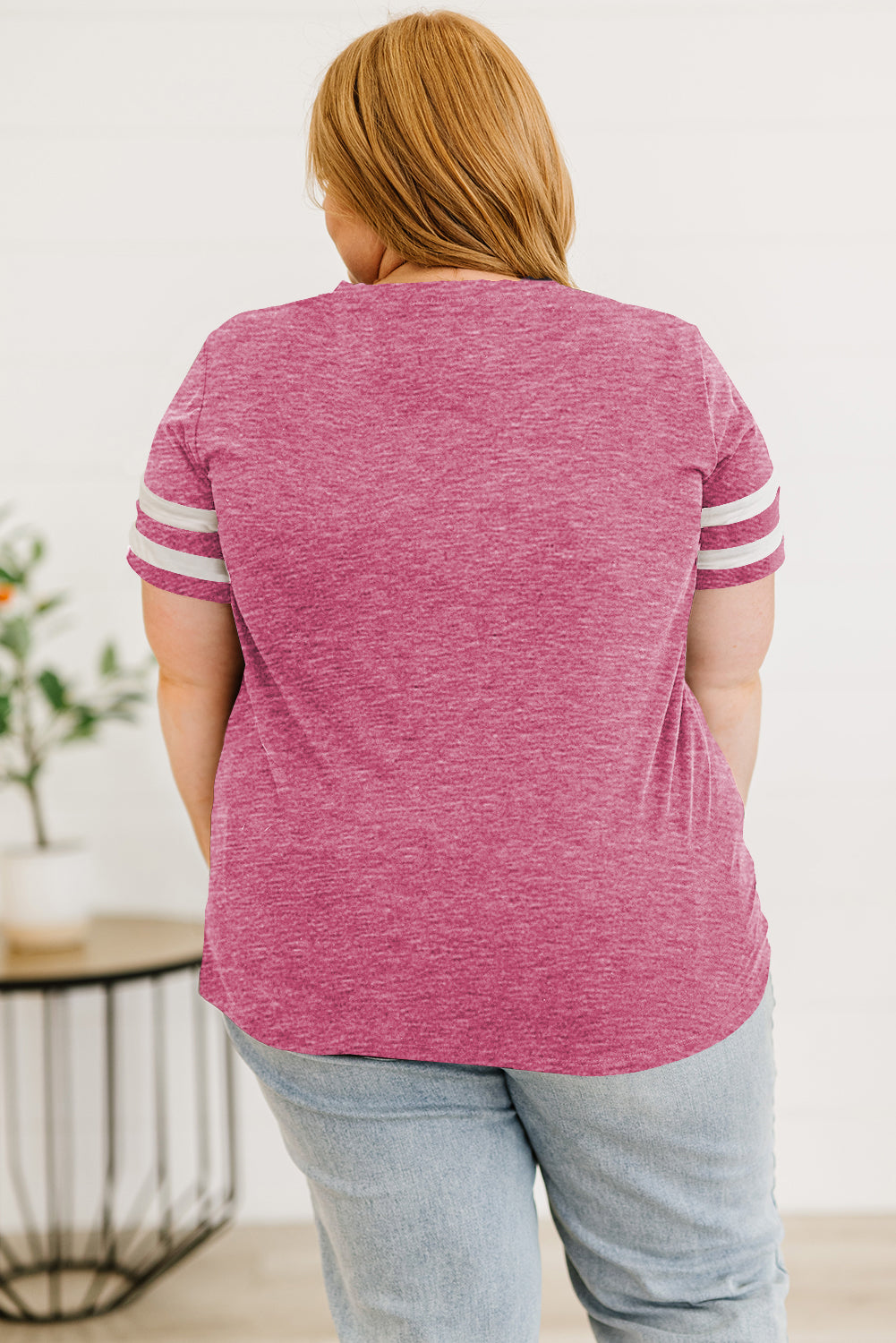 Plus Size Striped V-Neck Tee Shirt-Angel Casuals