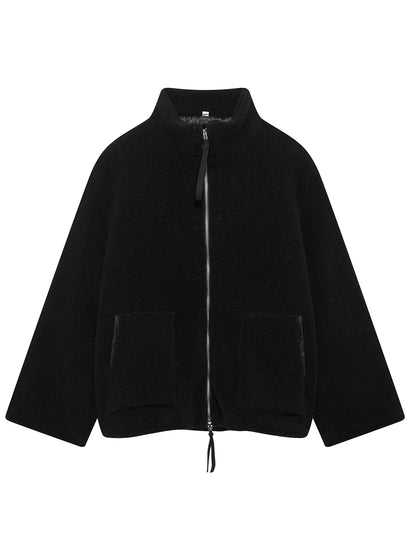 Turtleneck Zip Up Long Sleeve Plush Jacket-Angel Casuals