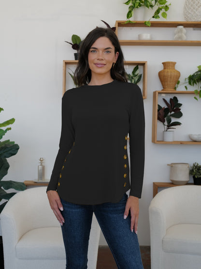 FAM-FAM Round Neck Long Sleeve T-Shirt-Angel Casuals