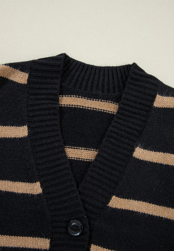 Striped Button Down Long Sleeve Cardigan-Angel Casuals