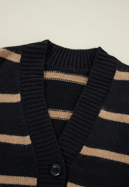 Striped Button Down Long Sleeve Cardigan-Angel Casuals
