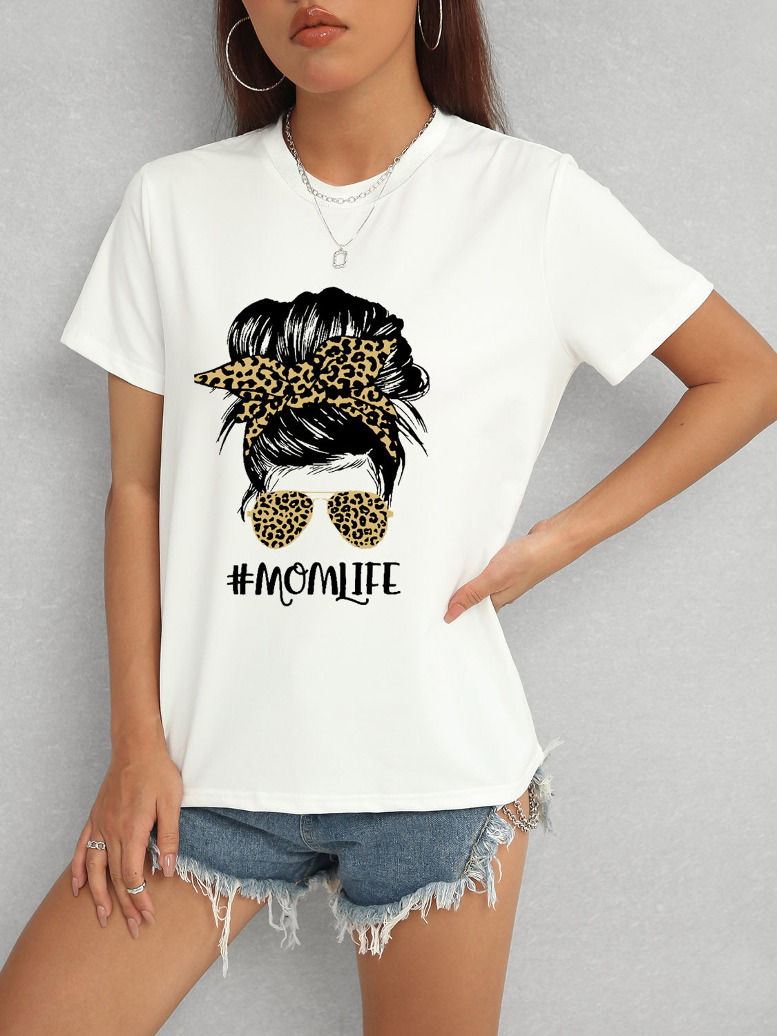 MOMLIFE Round Neck Short Sleeve T-Shirt-Angel Casuals