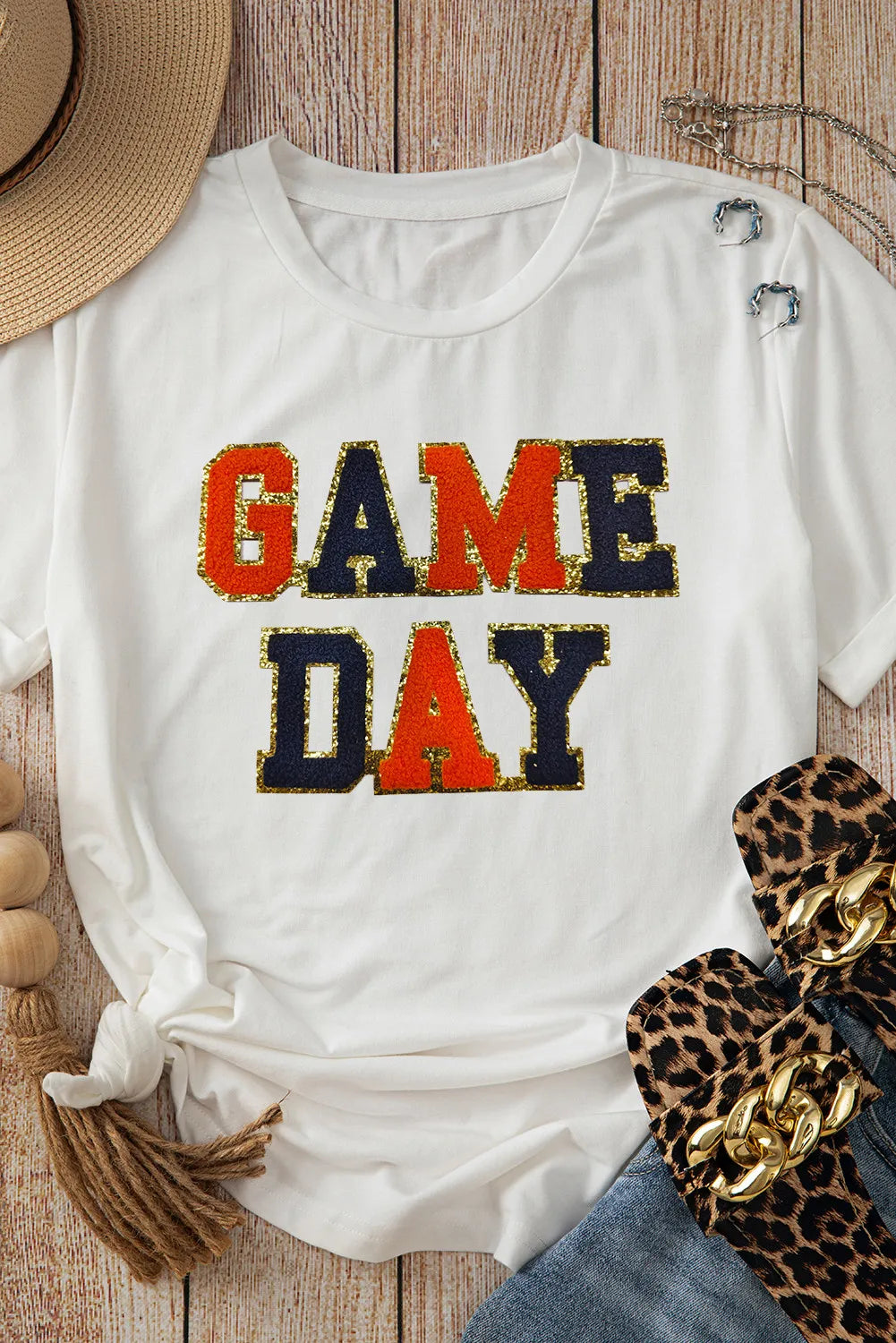 GAME DAY Round Neck Short Sleeve T-Shirt-Angel Casuals
