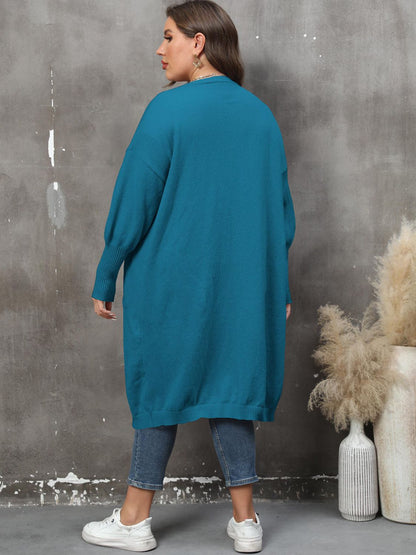 Plus Size Long Sleeve Pocketed Cardigan-Angel Casuals