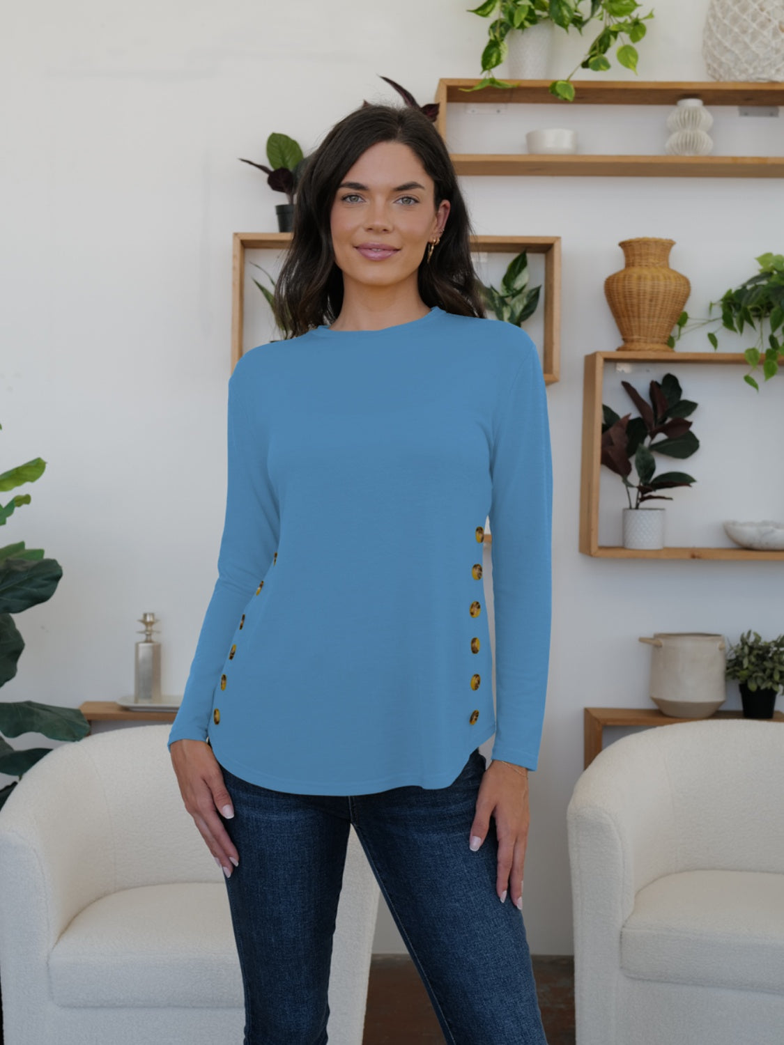 FAM-FAM Round Neck Long Sleeve T-Shirt-Angel Casuals