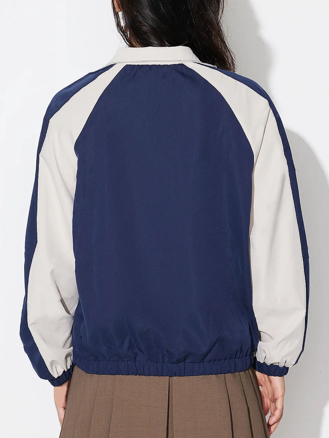 Contrast Zip Up Collared Neck Long Sleeve Jacket-Angel Casuals