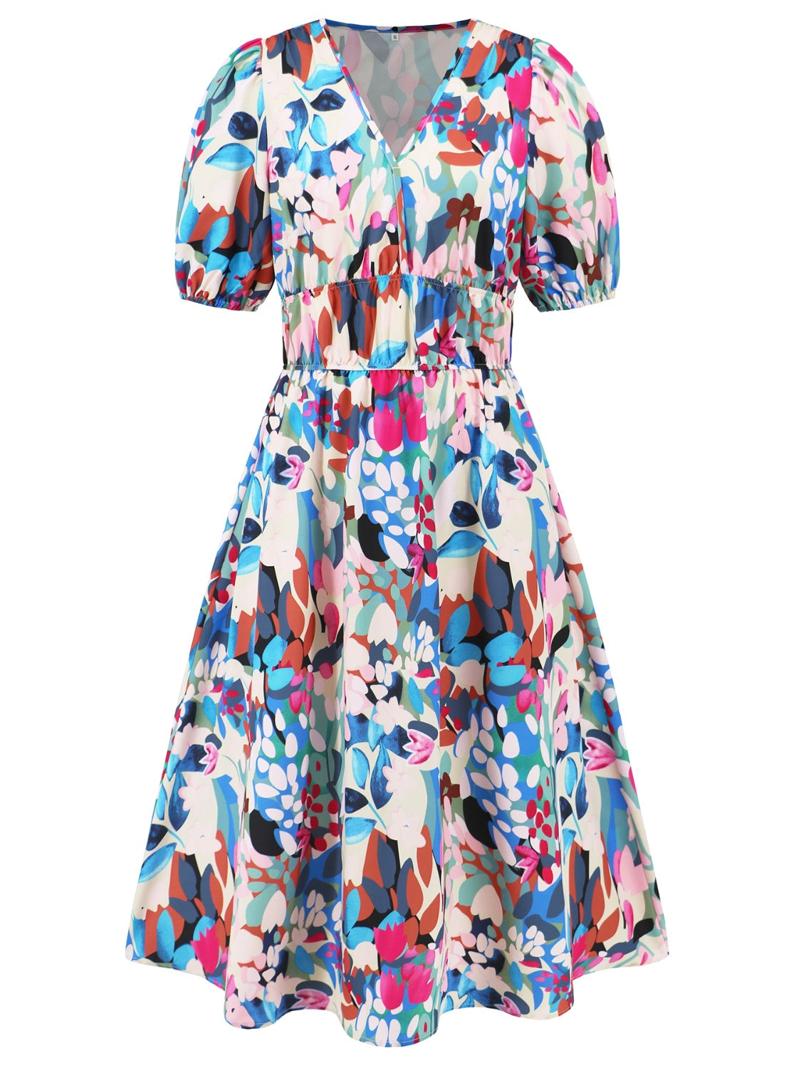 Ruched Printed Surplice Short Sleeve Dress-Angel Casuals