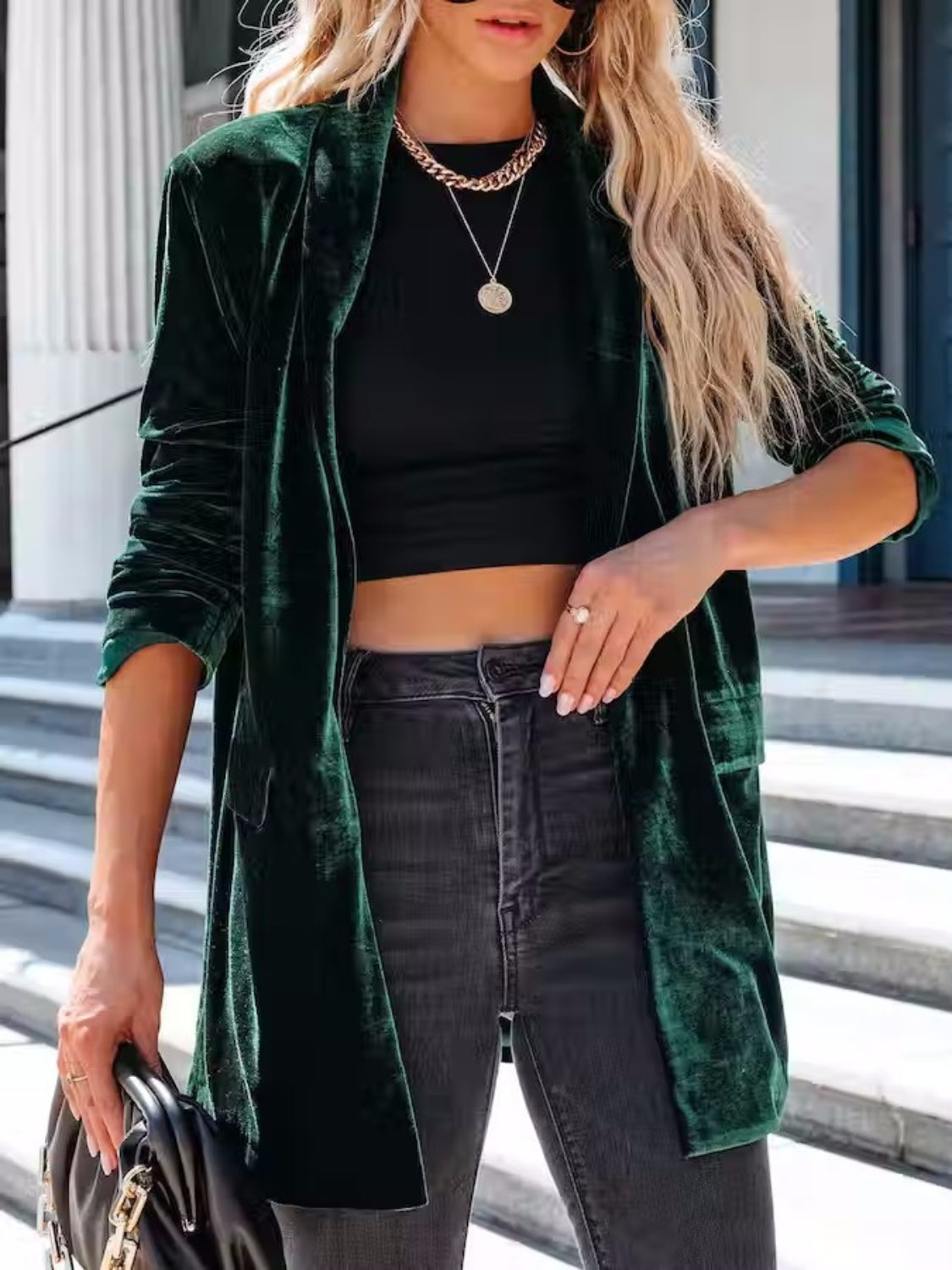 Button Up Long Sleeve Blazer with Pocket-Angel Casuals
