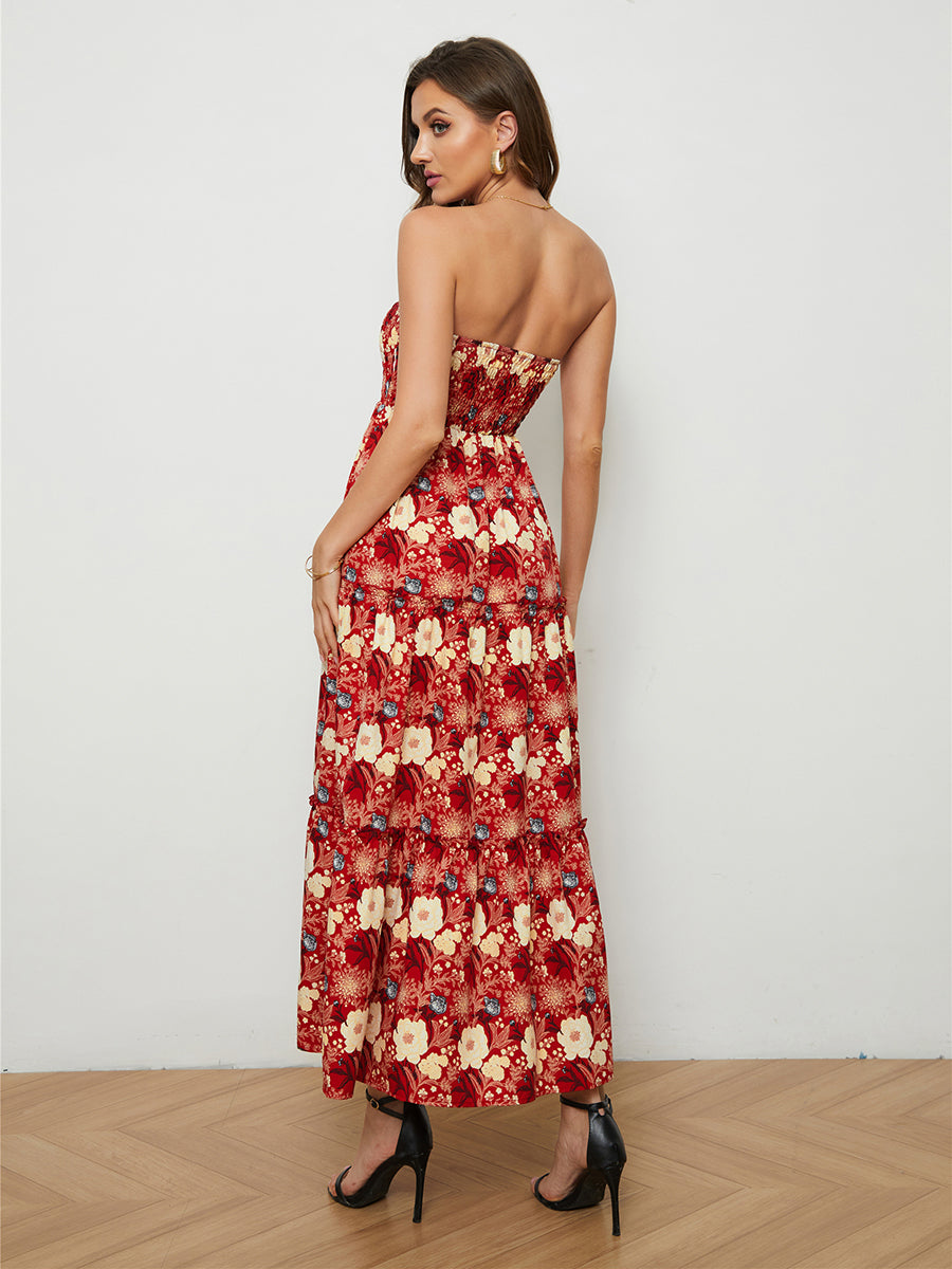 Floral Strapless Low-Back Dress-Angel Casuals