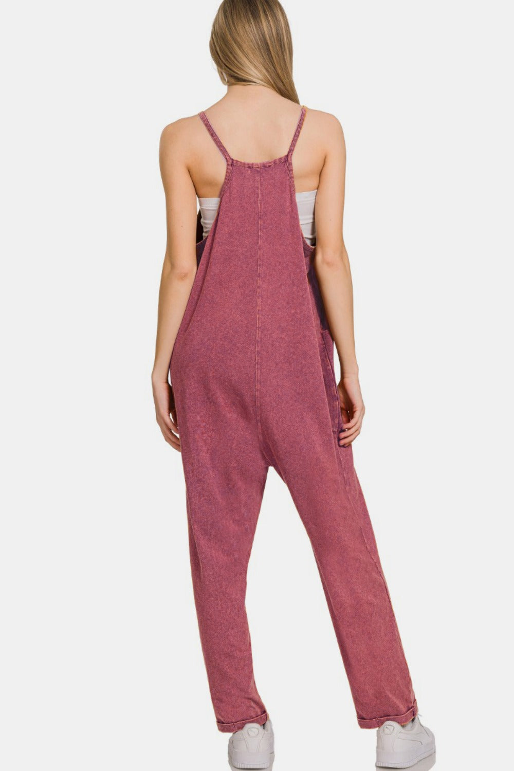 Zenana Washed Spaghetti Straps Overalls with Pockets-Angel Casuals