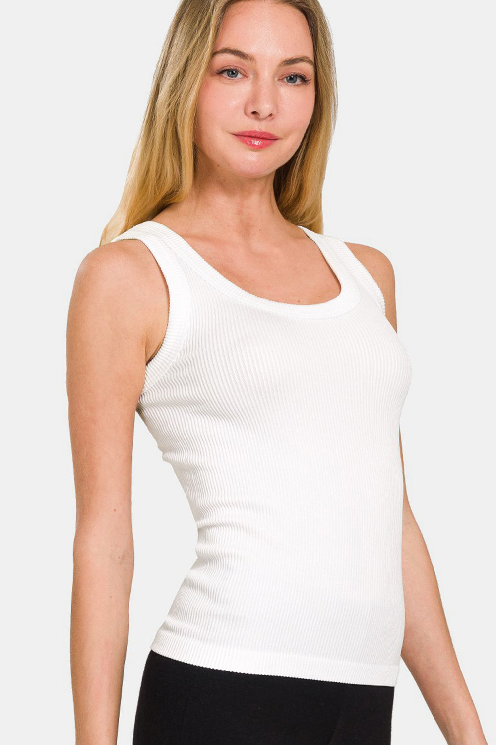 Zenana 2 Way Neckline Washed Ribbed Tank-Angel Casuals