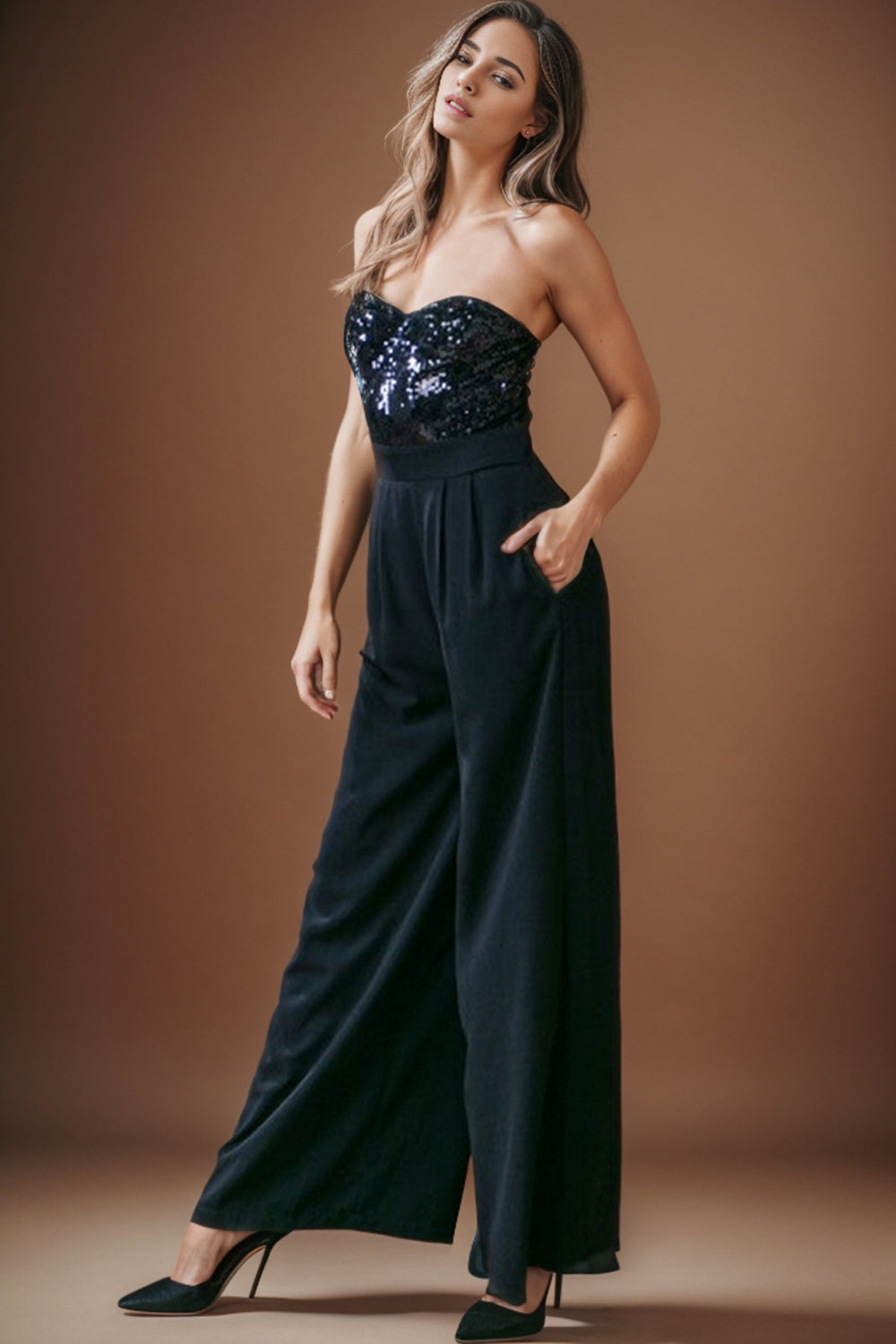 Sequin Tube Wide Leg Jumpsuit-Angel Casuals