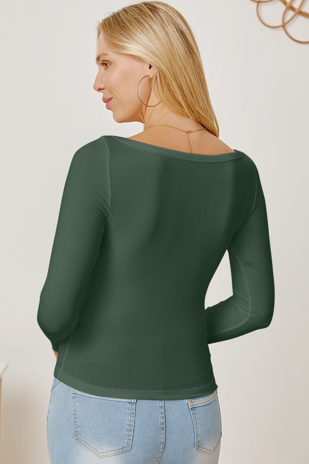 Square Neck Long Sleeve T-Shirt-Angel Casuals