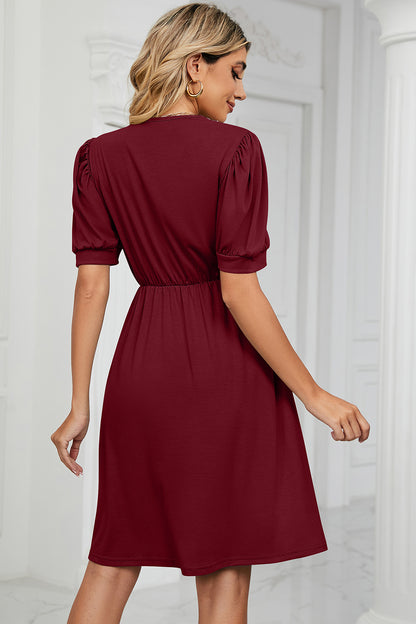 V-Neck Puff Sleeve Dress-Angel Casuals