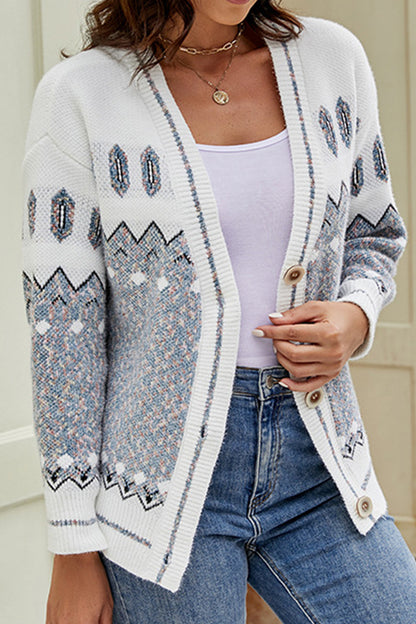 Printed V-Neck Buttoned Cardigan-Angel Casuals