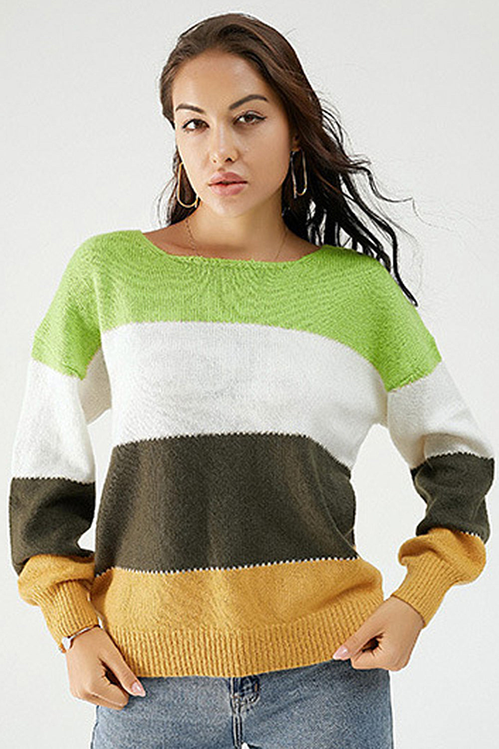 Color Block Dropped Shoulder Sweater-Angel Casuals