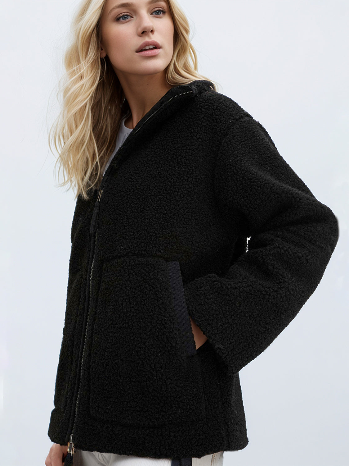 Turtleneck Zip Up Long Sleeve Plush Jacket-Angel Casuals