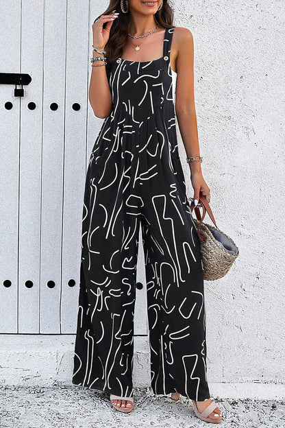 Printed Wide Strap Jumpsuit with Pockets-Angel Casuals