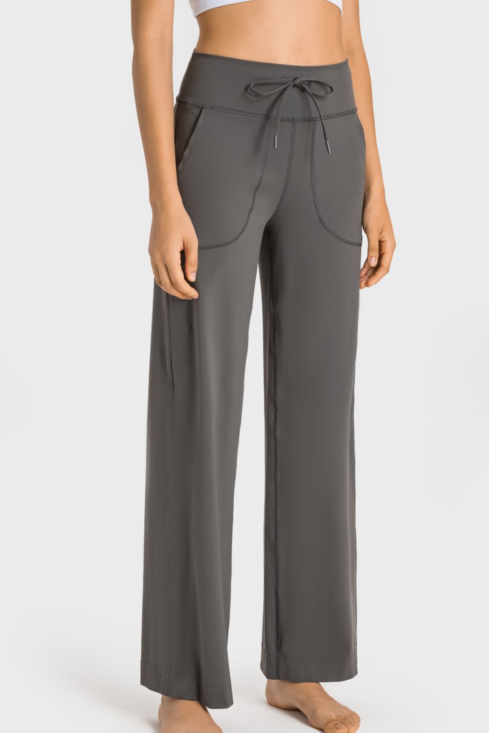 Drawstring Waist Wide Leg Sports Pants with Pockets-Angel Casuals