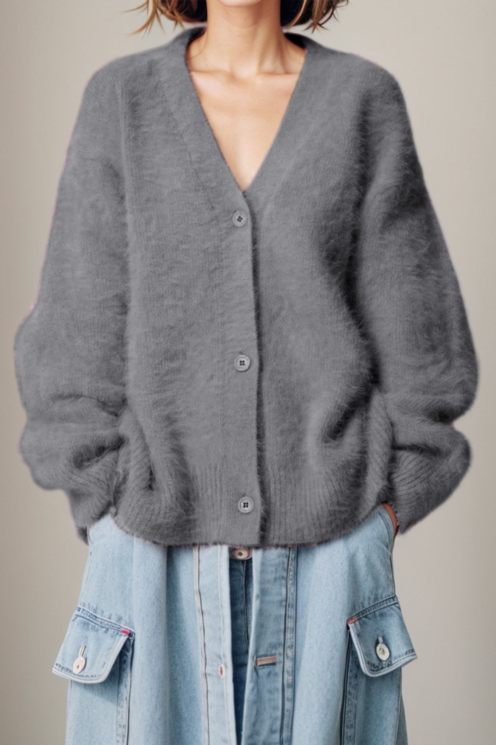 Button Up Dropped Shoulder Cardigan-Angel Casuals