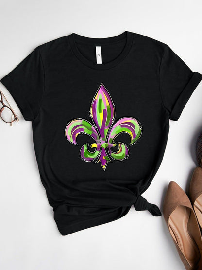 Mardi Gras Graphic Round Neck Short Sleeve T-Shirt-Angel Casuals
