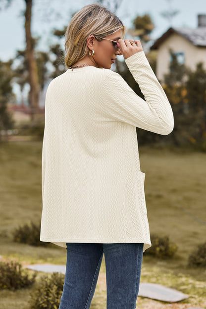 Cable-Knit Long Sleeve Cardigan with Pocket-Angel Casuals