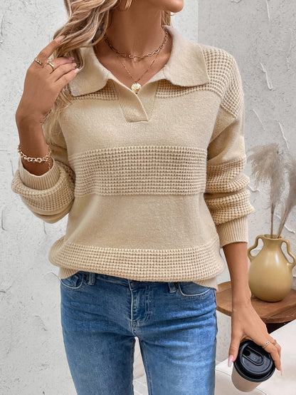 Perfee Johnny Collar Dropped Shoulder Sweater-Angel Casuals