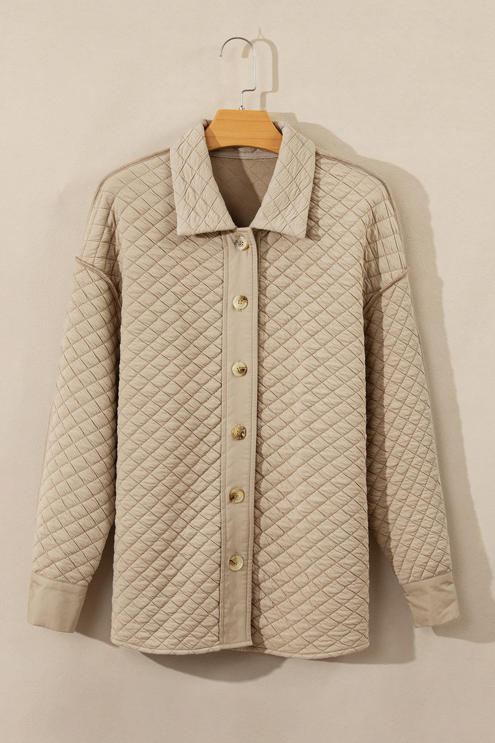 Exposed Seam Collared Neck Button Up Shacket-Angel Casuals
