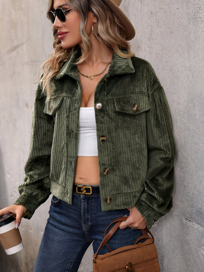 Perfee Collared Neck Button Front Jacket with Pockets-Angel Casuals