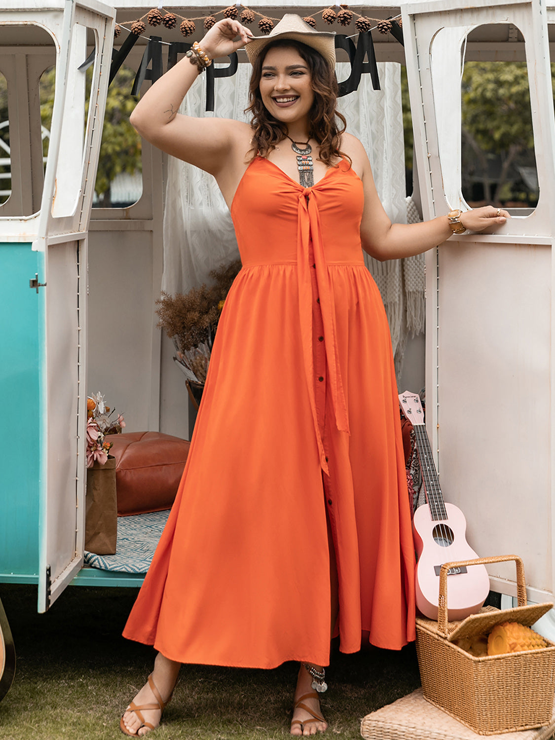 Plus Size Halter Neck Midi Dress-Angel Casuals