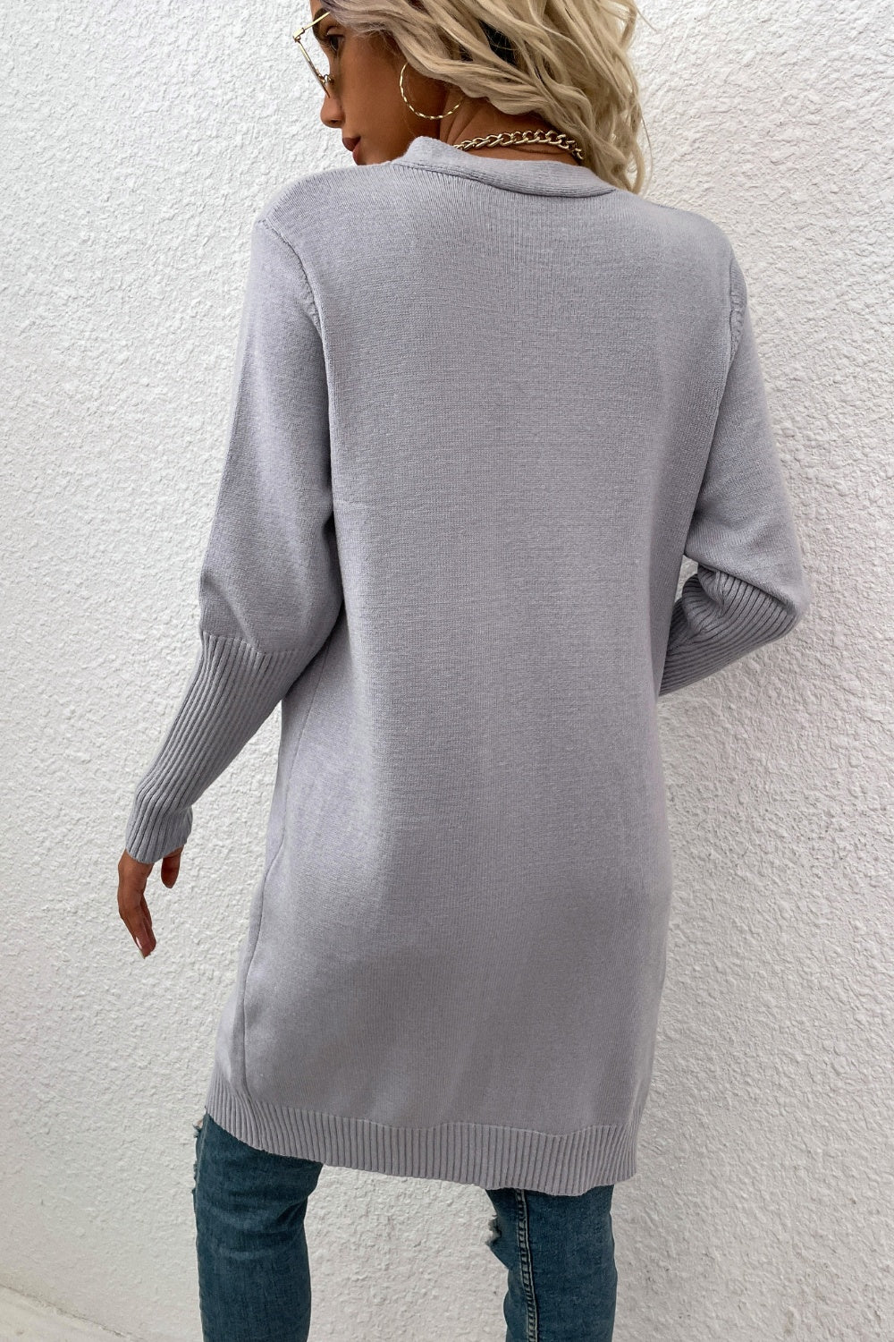 Open Front Long Sleeve Cardigan with Pockets-Angel Casuals
