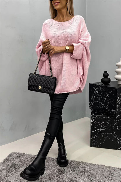 Round Neck Batwing Sleeve Sweater-Angel Casuals
