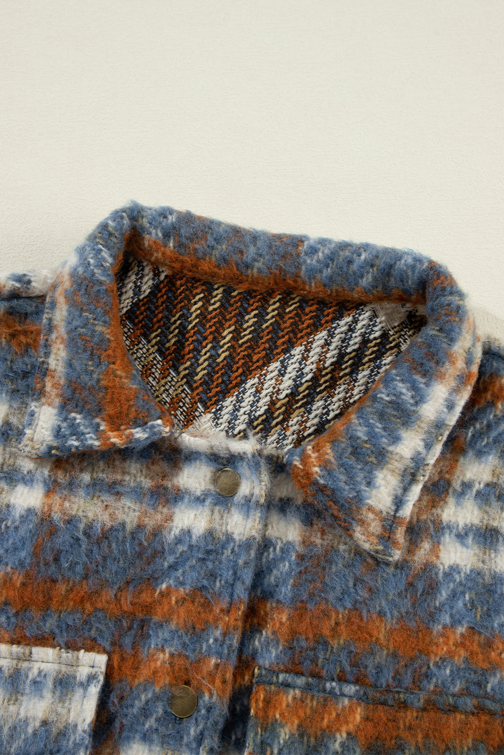 Plaid Collared Neck Jacket with Chest Pockets-Angel Casuals