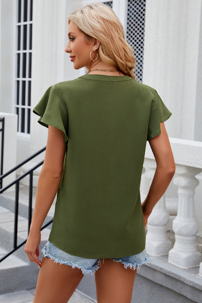 Notched Cap Sleeve T-Shirt-Angel Casuals