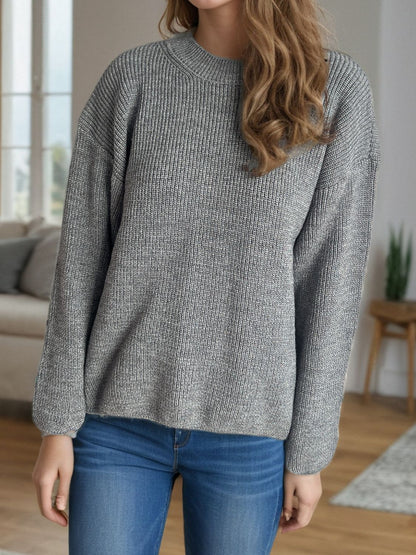 Solid Color Round Neck Long Sleeve Sweater-Angel Casuals