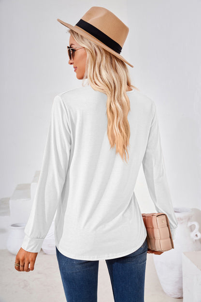 Square Neck Ruched Long Sleeve Blouse-Angel Casuals