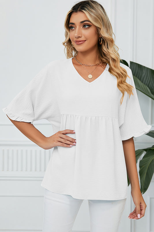 Peplum V-Neck Half Sleeve T-Shirt-Angel Casuals
