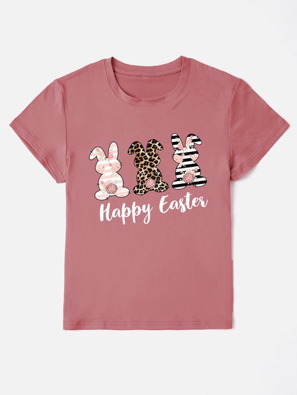 HAPPY EASTER Round Neck Short Sleeve T-Shirt-Angel Casuals