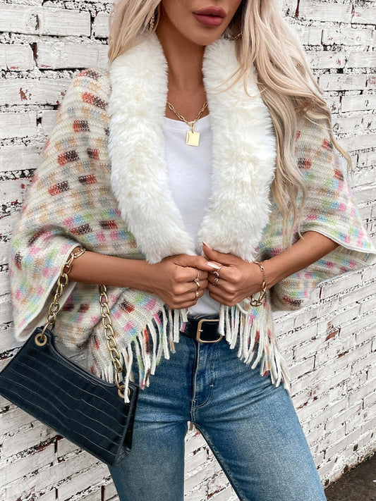 Fringe Fuzzy Open Front Poncho-Angel Casuals