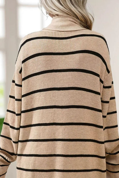 Striped Open Front Long Sleeve Cardigan-Angel Casuals