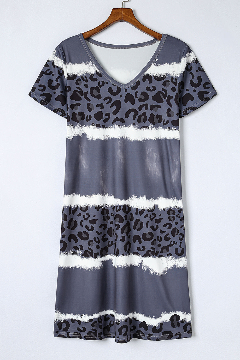 Leopard Color Block V-Neck Short Sleeve Dress-Angel Casuals