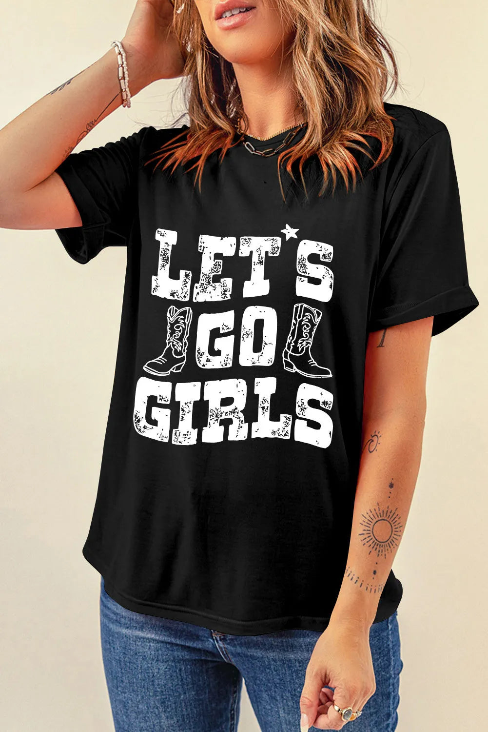 Letter Graphic Round Neck Short Sleeve T-Shirt-Angel Casuals