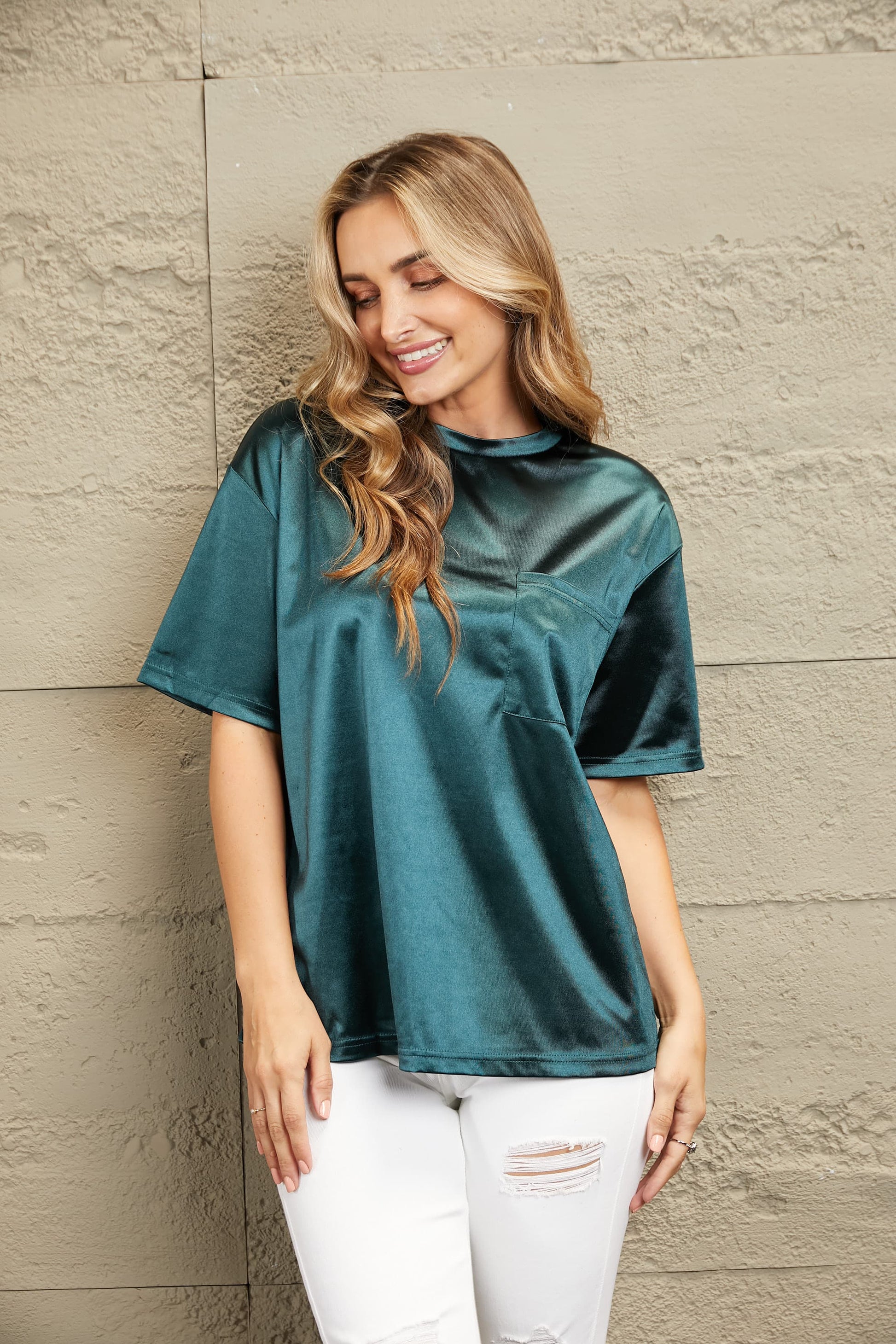 Double Take Round Neck Dropped Shoulder Top-Angel Casuals