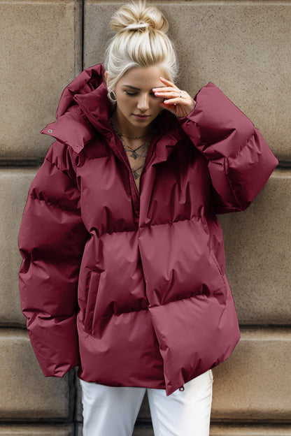 Pocketed Zip Up Hooded Puffer Jacket-Angel Casuals