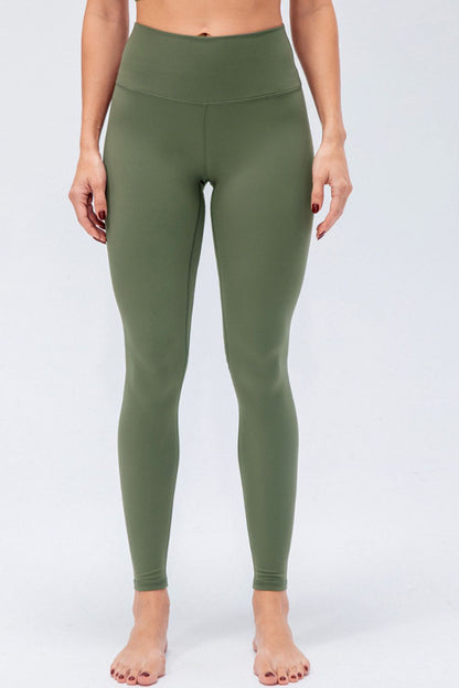 Wide Waistband Slim Fit Active Leggings-Angel Casuals